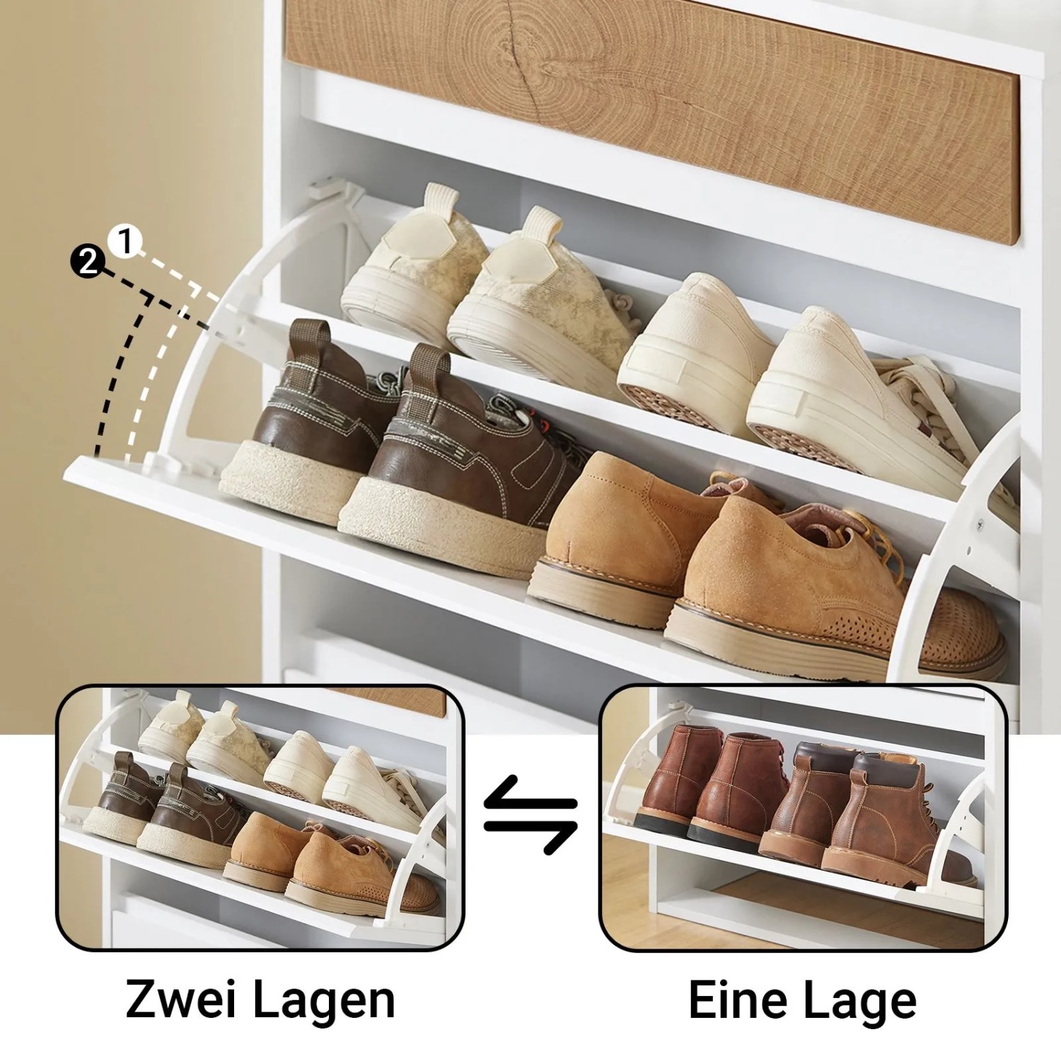 SoBuy Schuhschrank Schmal mit Schublade Schuhkommode mit 2 Klappen 61x91x26cm Weiß FSR205-WN_6