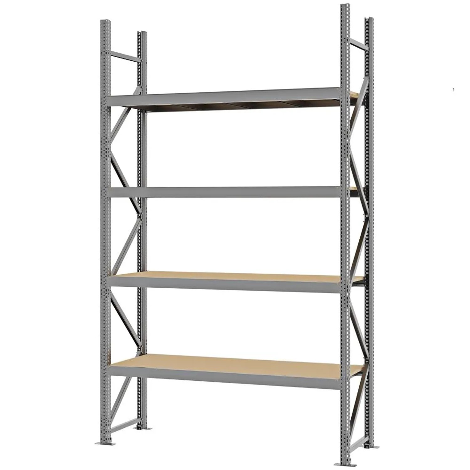PROREGAL Weitspannregal Schraub-Stecksystem MAGNUS PRO Made In Germany Grundregal 300x175x50cm 4 Ebenen Spanplattenböden Fachlast 700kg Verzinkt