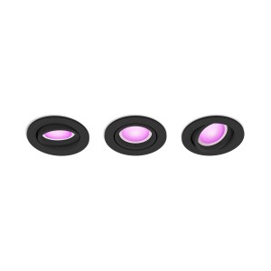 Philips Hue Centura LED-Einbauspots, 3er-Pack, Schwarz, mit farbiger Ambiente-Beleuchtung.