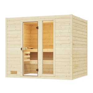 Weka Massivholzsauna Valida 4 Sparset mit Glastür und Fenster, Fichtenholz natur.