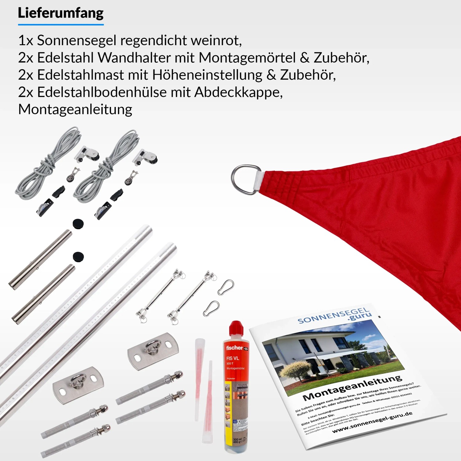 Sonnensegel 4x5 M, 95% UV-Schutz, Wasserdicht – Mit Befestigungsseilen Für Garten, Terrasse, Balkon (Weinrot)
