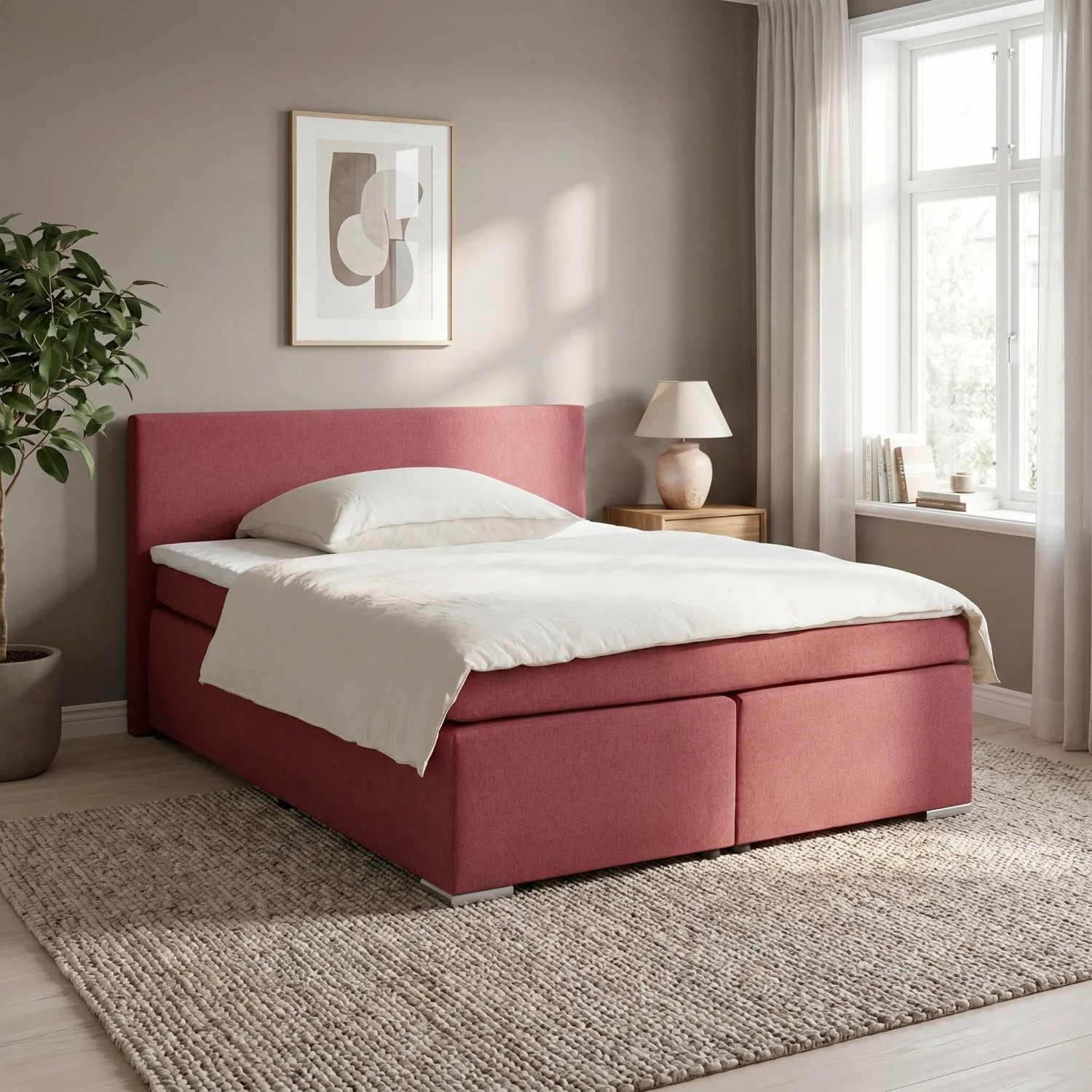 Based Boxspringbett Mira 2 Dunkelrot ca. 180x200cm
