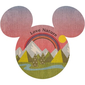 Disney Wandtattoo Mickey Mouse "Love Nature" mit Berglandschaft, Regenbogen und Sonne.