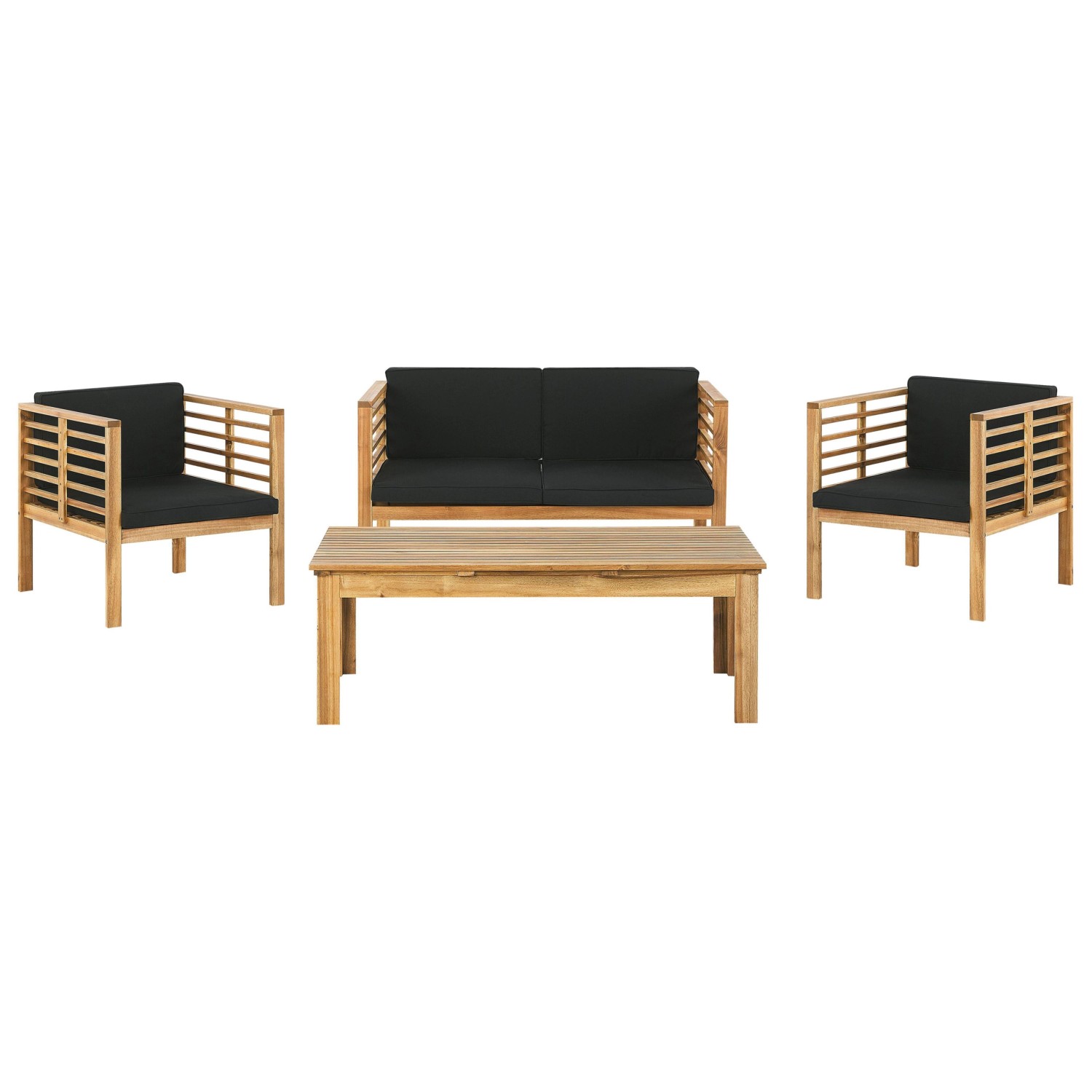 Beliani Sitzgruppe PACIFIC Heller Holzfarbton Schwarz 70x130x70
