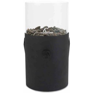 Schwarze Cosi Gaslaterne Cosiscoop (Ø16x30cm) mit Glaszylinder und Kieselsteinen.