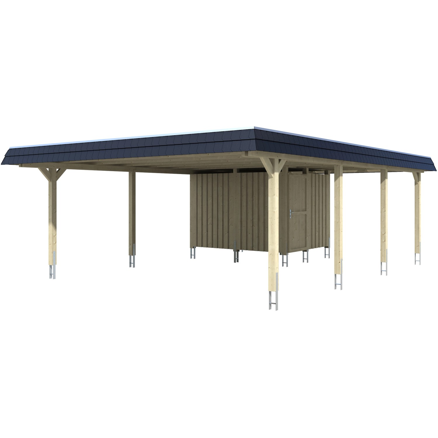 Skan Holz Doppelcarport Wendland Eiche hell +Anbau 630x879 cm EPDM-Dach Sch günstig online kaufen