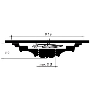Technische Zeichnung einer weißen ORAC Decor Deckenrosette R11, 19 cm Durchmesser.
