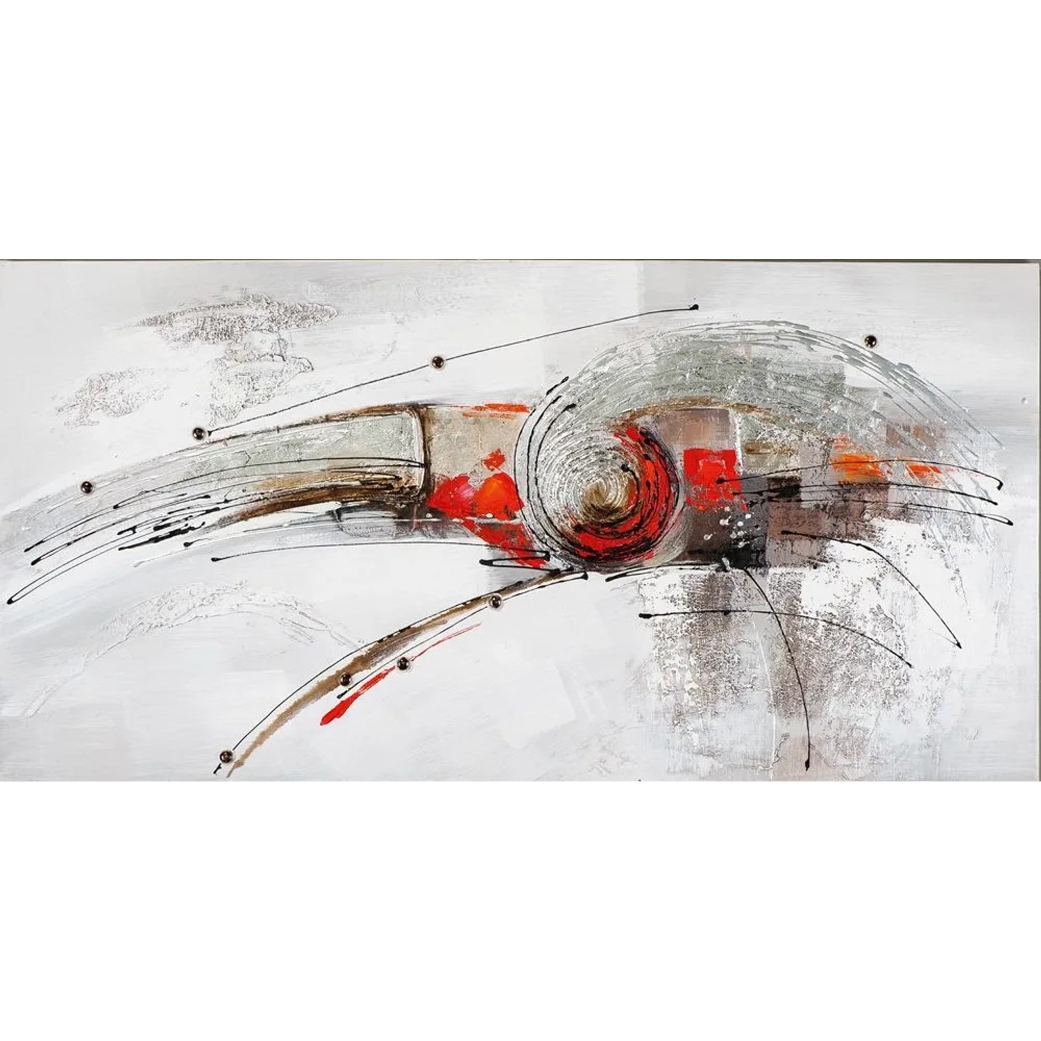 Art Universe Leinwandbild Wirbel in Silber und Rot 70 x 140 cm