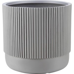 Hellgrauer Fiberglas Pflanzentopf, Ø 30,5 cm, geriffelte Oberfläche, für Innen- und Außenbereich.