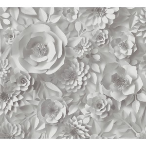 A.S. Création Vliestapete mit 3D Blumen in Weiß für eine moderne Wandgestaltung.