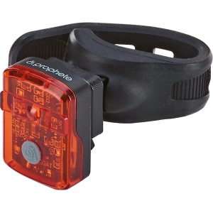 Prophete LED-Batterierücklicht mit Akku und schwarzer Halterung für Fahrräder.