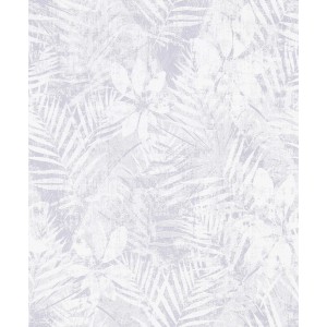 Erismann Vliestapete Guido Maria Kretschmer Botanik hellgrau mit Blätter- und Blütenmuster.