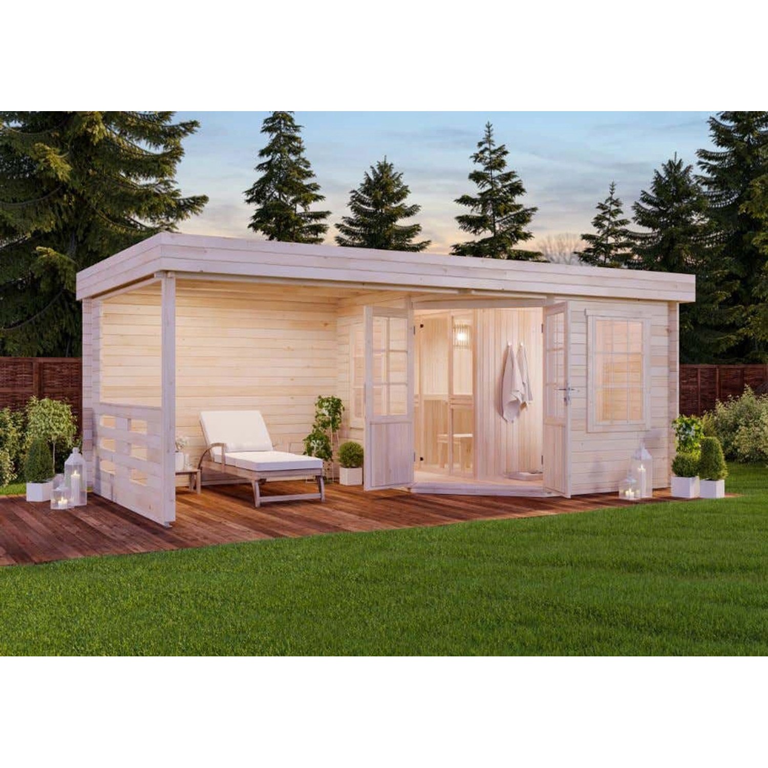 Finntherm Gartensauna Hanna-40 Pinie 602 cm x 324 cm