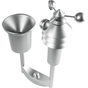 Silberner Homematic IP Wettersensor plus mit Regenmesser und Windmesser für die Hausautomation.