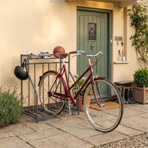 Relaxdays Fahrradständer Stahl Anthrazit Freistehend Verstellbar mit Korb mit 6 Haken für 3 Fahrräder 103,5 cm x 91 cm x 55 cm 10,5 kg