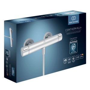 Ideal Standard Brausethermostat Aufputz DN 15 Silver im Karton. Silbernes Duschthermostat.