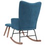 Blauer Samt Schaukelstuhl mit Hocker von vidaXL, Rückansicht. Gemütlicher Relaxsessel für Wohnzimmer.