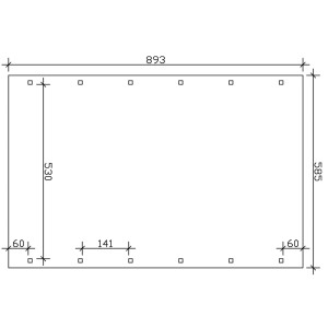 Skizze des Skan Holz Carport Spreewald: 585 x 893 cm, Pfostenpositionen und Maßangaben.