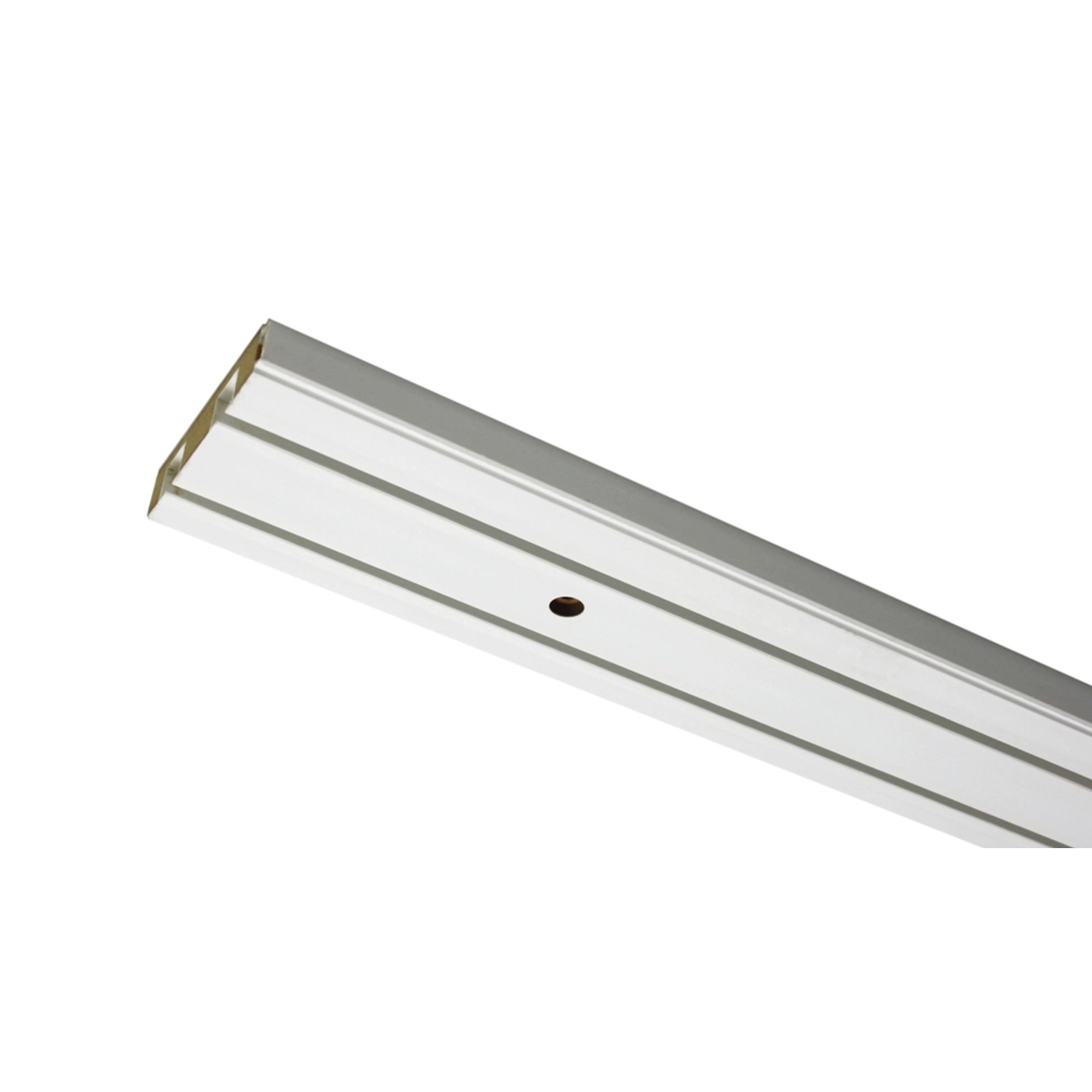 Weiße Gardinia Vorhangschiene GE2, 2-läufig, 120 cm, mit vorgebohrten Löchern.