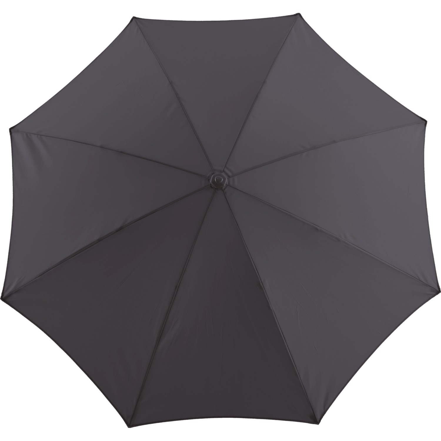 Anthrazitfarbener Marktschirm, Ø 200 cm, von unten, mit Neigungsfunktion.