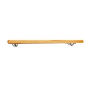 Gerader Handlauf aus hellem Buchenholz, 100 cm lang, mit zwei silbernen Edelstahlhaltern. Für Treppen und Geländer, Ø 42 mm.