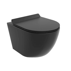KOLMAN Wand-WC in Schwarz mit geschlossenem WC-Sitz. Modernes, randloses Design für Ihr Badezimmer. Teil des WC-Komplettsets.