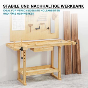 Wiltec Werkbank 151x61,5x86cm aus Holz Werktisch 150kg Arbeitstisch Hobelbank Wiltec Werkbank 151X615X86Cm Aus Holz Werktisch 150Kg Arbeitstisch Hobelbank