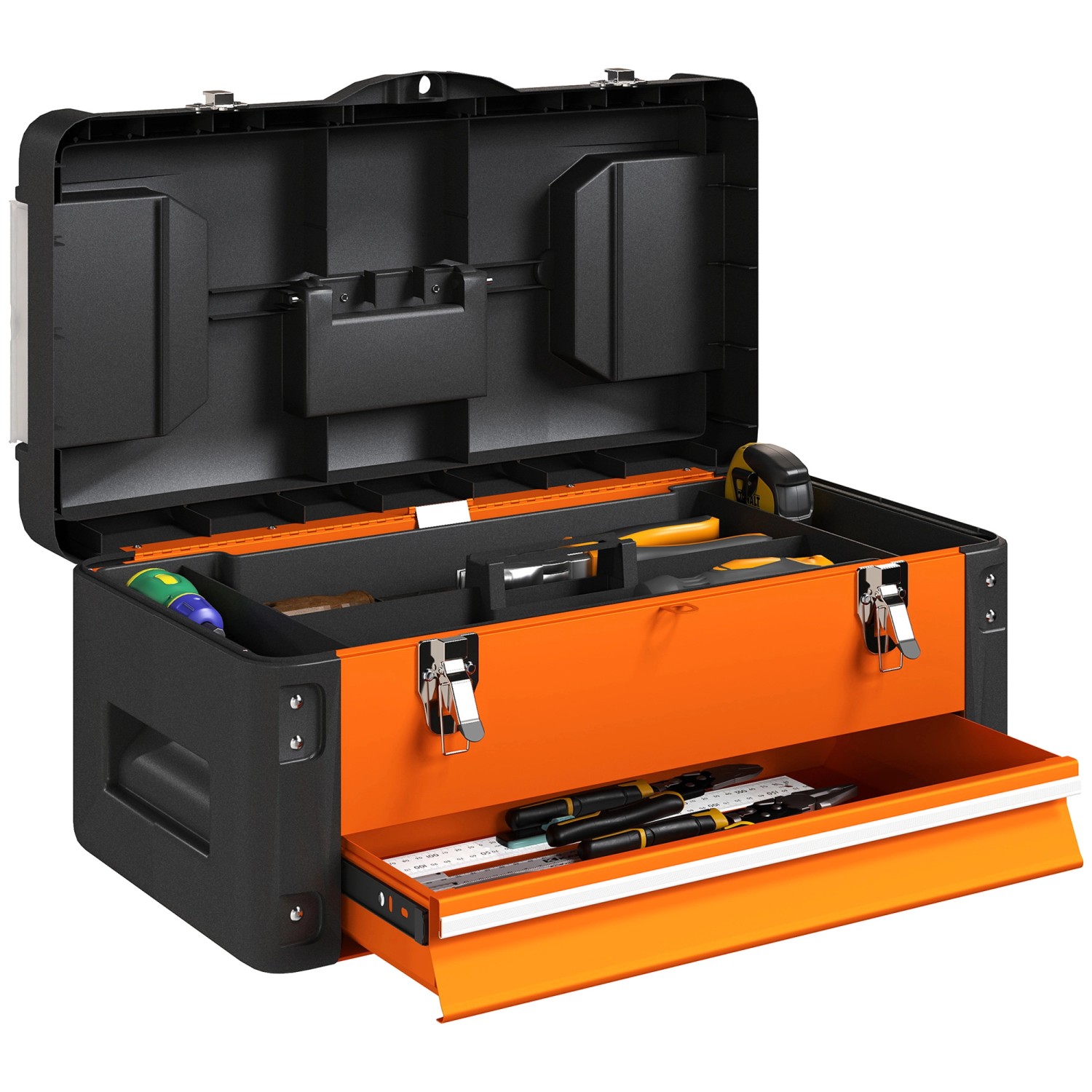 HOMCOM Werkzeugkiste Leer 49 x 25 x 23 cm Werkzeugkasten mit Schublade