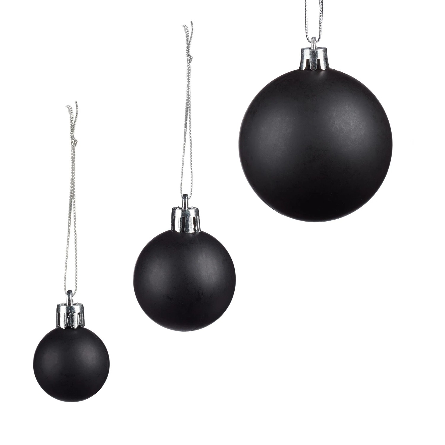 Relaxdays Christbaumkugeln 100er Set Kunststoff Schwarz Glänzend Matt Glitzernd 3 Größen 4 cm bis 7 cm