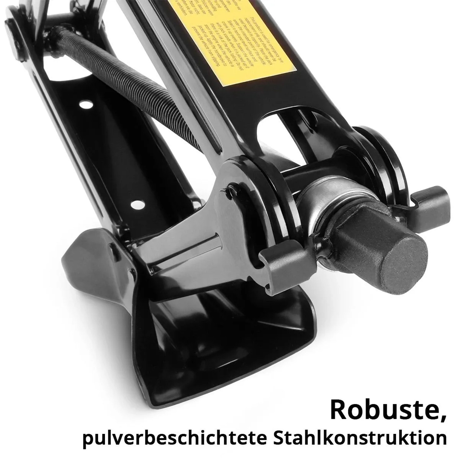 Detailaufnahme: Schwarzer STAHLWERK Scherenwagenheber 2000 kg mit Ratsche.