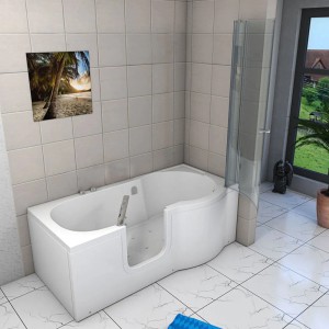 AcquaVapore Seniorendusche mit Whirlpool S12D-AIR-L, 170x85 cm, mit Tür und Duschabtrennung.