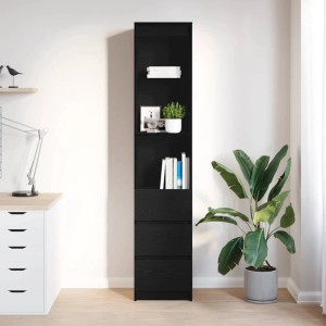 vidaXL Highboard in Schwarz Eichen-Optik, Holzwerkstoff, mit 3 Schubladen und Regalfächern.