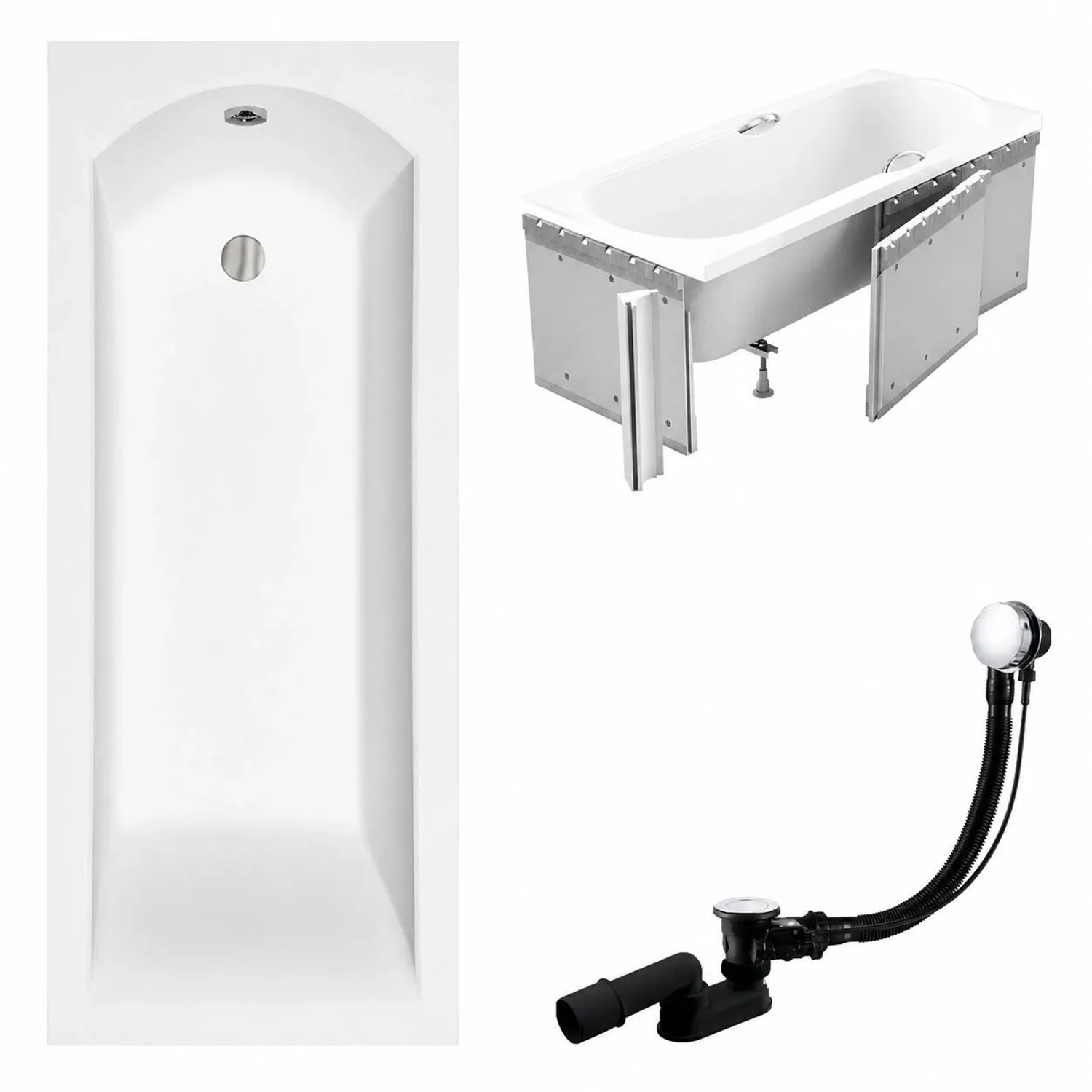 KOLMAN Badewanne Rechteck 180 x 80 Cm Mit Styroporverkleidung Ablage 4Cm Inkl. Ablauf Und Füße