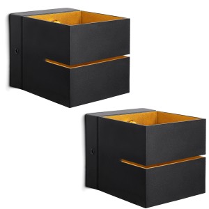 2er Set: Schwarze SSC-LUXon KOURA Wandleuchten mit goldenem Innenreflektor für indirekte Beleuchtung.