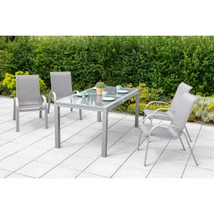 Merxx Amalfi Gartenmöbel-Set mit 4 Stapelsesseln und Ausziehtisch (140-200x90 cm).