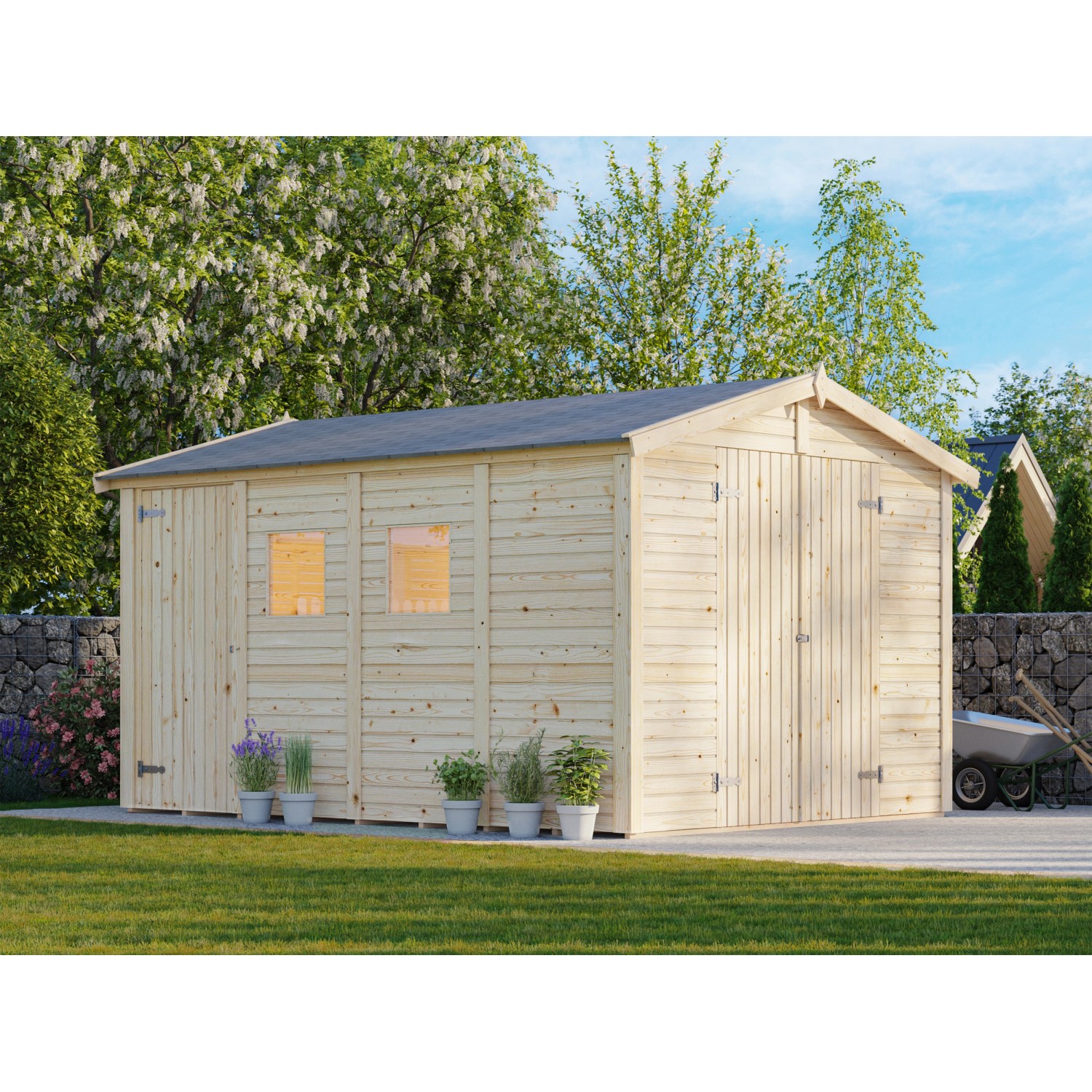 Palmako Gerätehaus Dan 273 x 370 cm Lackiert Hellgrau FSC® günstig online kaufen