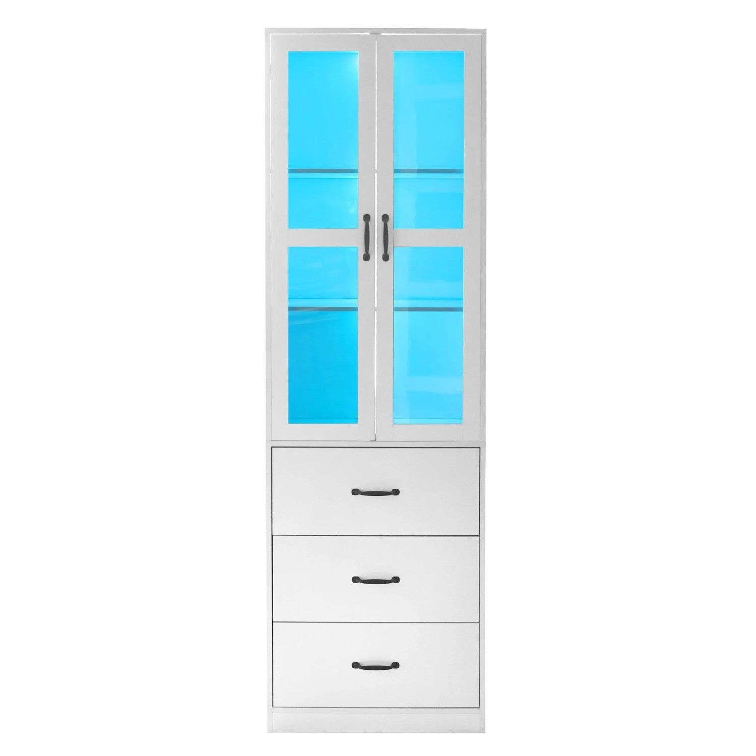 Merax Vitrine 200 cm LED Glasvitrine mit 3 Schubladen Standvitrine Weiß