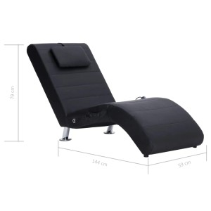 Schwarze vidaXL Massage Chaiselongue mit Kissen, Kunstleder, Stahlbeine, Relaxliege mit Heizfunktion.