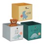 3 bunte Kinder Aufbewahrungsboxen mit Dinosaurier-Motiven. Faltbare Stoffboxen für Spielzeug und Ordnung im Kinderzimmer.