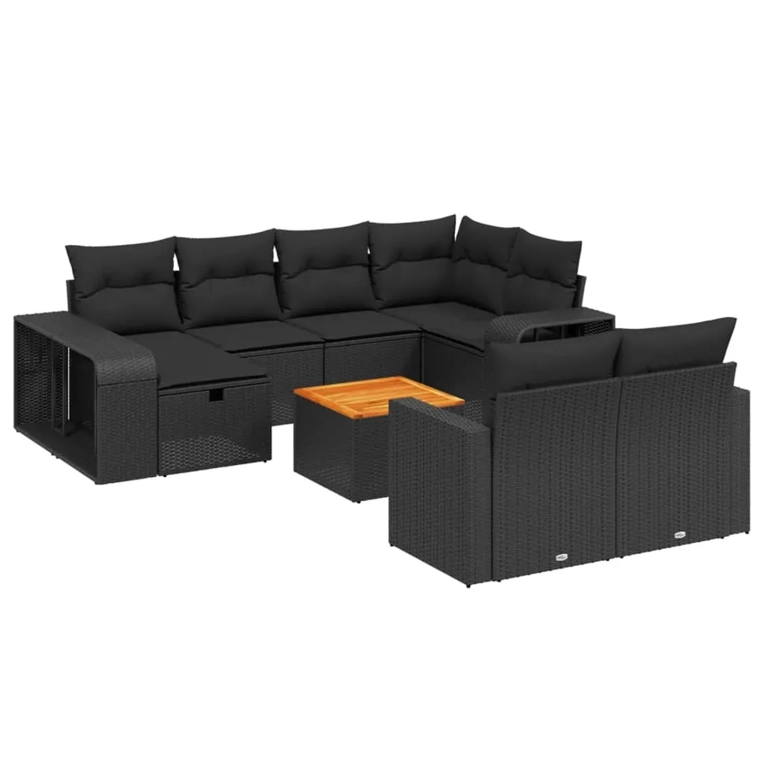 vidaXL 11-Tlg Garten-Sofagarnitur mit Kissen Schwarz Poly Rattan 3266255