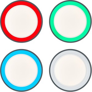 Smarte LED-Deckenleuchte Tessy, Ø 39 cm, mit RGB-Rand in Rot, Grün, Blau und Weiß.