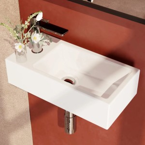 Emke Handwaschbecken Reckiger, weißer Waschtisch 40.5x10.5x20.5 cm mit Hahnloch rechts.