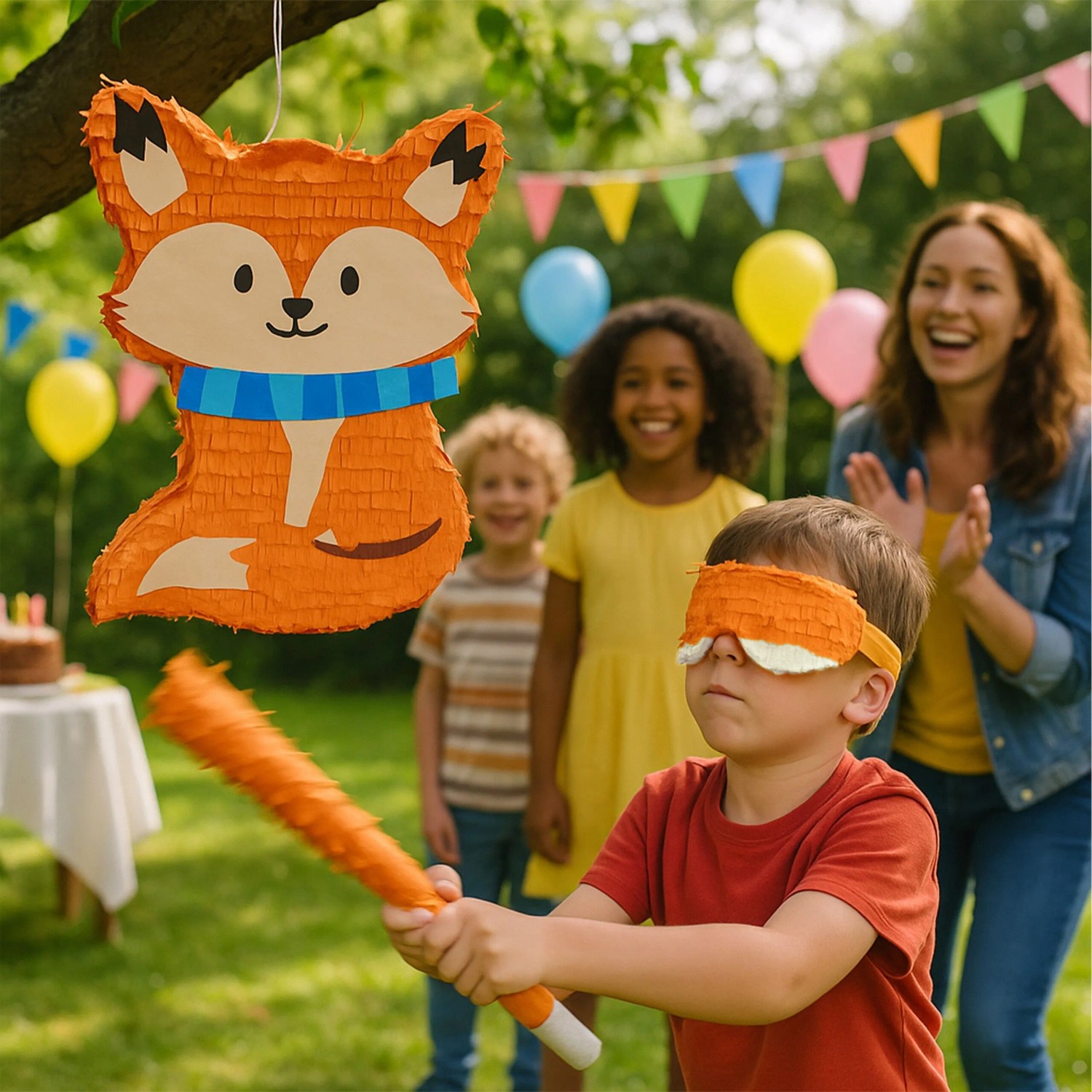 Relaxdays Pinata Fuchs Papier Mehrfarbig mit Stab und Maske 45 cm x 31 cm x 9 cm 230 g_3