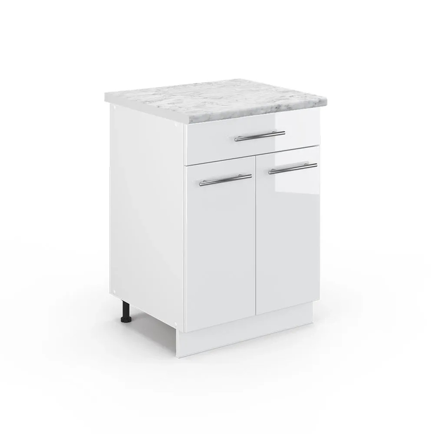 Vicco Küchenunterschrank Fame-Line Weiß Hochglanz Weiß 60 cm mit Schublade AP Marmor