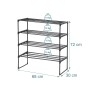 Schwarzes Metall Schuhregal, 4 Ebenen, stapelbar, Stecksystem. Maße: 72x68x30 cm. 10 kg Traglast pro Ablage.