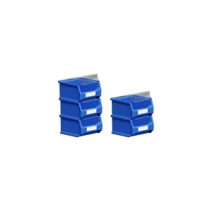 SparSet: 5 blaue Sichtlagerboxen 1.0 mit Abdeckung, 6x10x10 cm, 0,4 Liter.