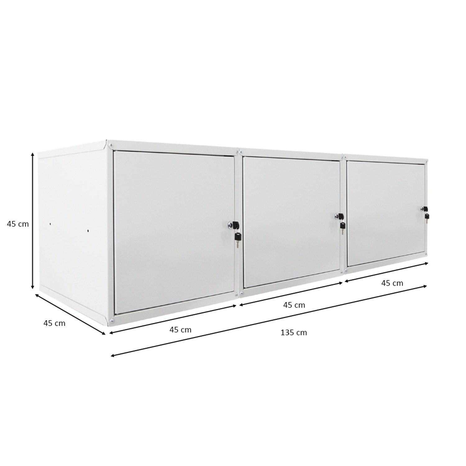 PROREGAL Schließfachwürfel Cubic XL, 3er Set, grau, 45x45x45cm. Garderobenschrank mit Zylinderschloss.