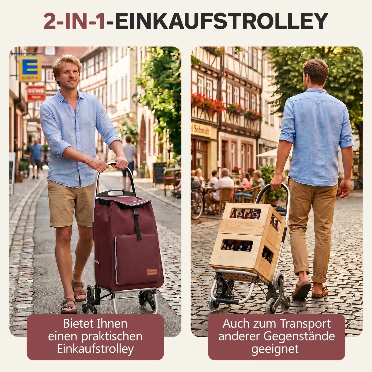 Sekey Einkaufstrolley, rot, mit Kühlfach und Treppensteiger-Funktion. Vielseitig einsetzbar für Einkäufe und Transporte.