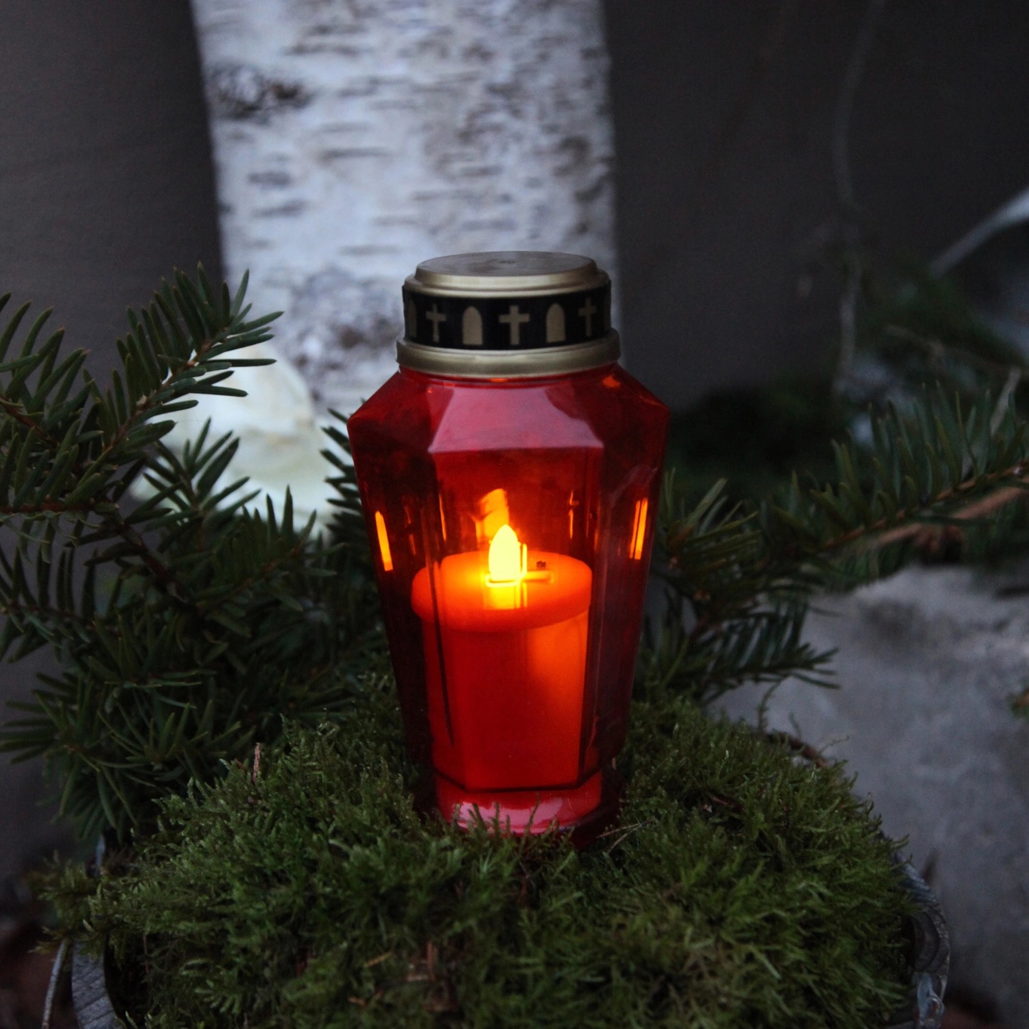 Rote LED Grabkerze mit Flackerlicht, 1000h Brenndauer, für Grableuchten.