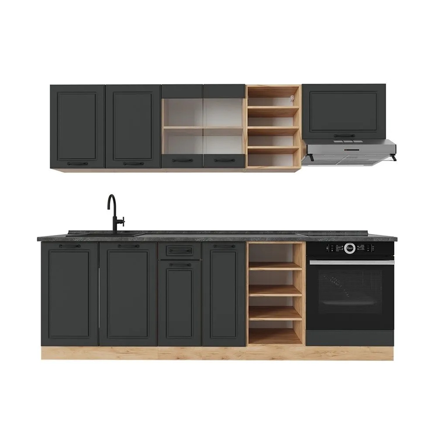 Vicco R-Line Küchenzeile Anthrazit Landhaus Goldkraft Eiche 240 cm AP Anthrazit ohne E-Geräte